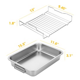 Tifanso Stainless Steel Roasting Pan - Heavy Duty Turkey Roasting Baking Broiler Pan with Rack and Handle for Oven, High Sided Easy to Clean Induction Roast Tray for Chicken, Vegetable, Lasagna