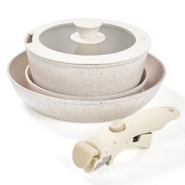 RATWIA 5pcs Pots and Pans Set, Nonstick Cookware Detachable/Removable Handle, Induction RV Kitchen Set, Oven Safe ＆ Dishwasher ＆ Heat Evenly for Better Cooking