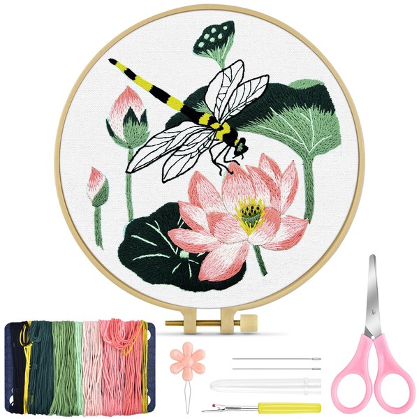 TINDTOP Embroidery Kit for Beginners Adult, Dragonfly Embroidery Kit for