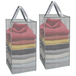 2pcs Portable Laundry Storage Organiser Bins, folding & In Good Shape, Good for Storing Laundry, Toys, Clothing, Groceries etc. in the Bathroom, Laundromat or living room, Gray, L