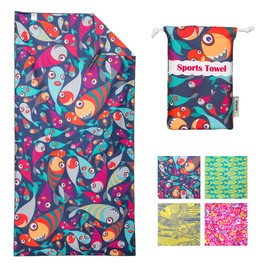 4Monster Microfiber Beach Towel with carry bag Sand Proof Travel Towel Quick Dry Lightweight Towel for Hiking Yoga Gym Sports Swimming Camping Fitness Bath