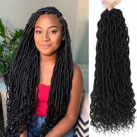 Faux Locs 18 Inch Crochet Hair Pre Looped Goddess Locs Crochet Hair for Black Women Soft Crochet Faux Locs with Curly Ends Ombre Goddess Braids Loc Hair Extensions(18 Inch,6 Packs,1B/530)