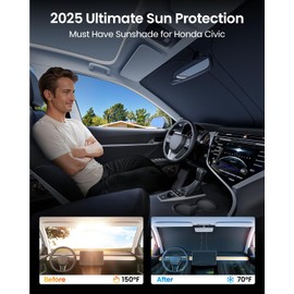 REEVAA 2025 Upgraded Windshield Sun Shade for Honda Civic 2022-2025 [Tailored Fit, 99% Sun Protection] Protect Interior & Keep Cool, Foldable Sunshade Car Accessories with Storage Bag