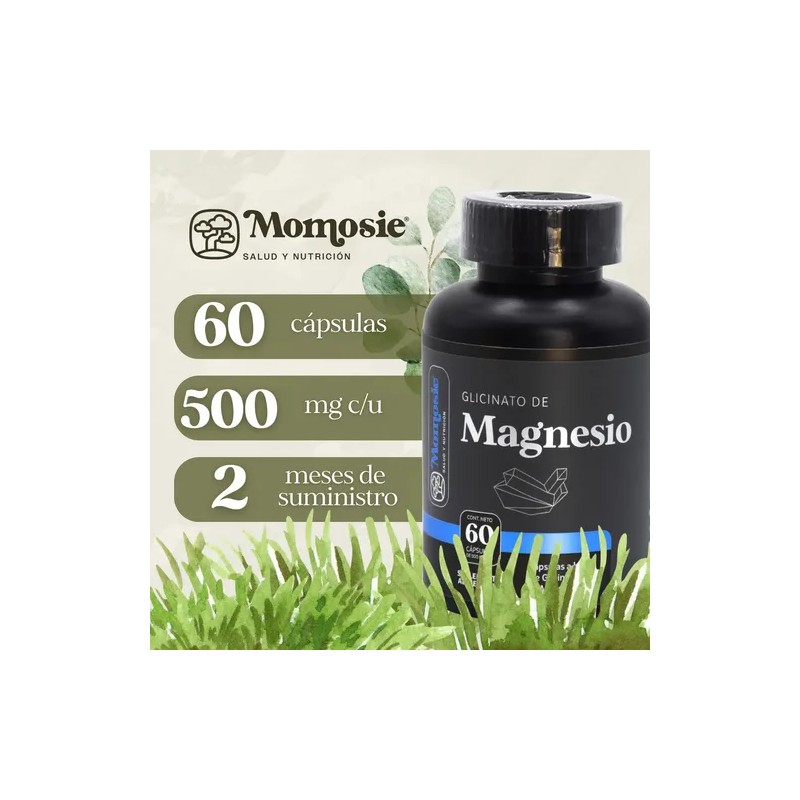 Glicinato Magnesio Momosie Cápsulas 500 Alta Absorción Biodisponibilidad Bienestar Relajación