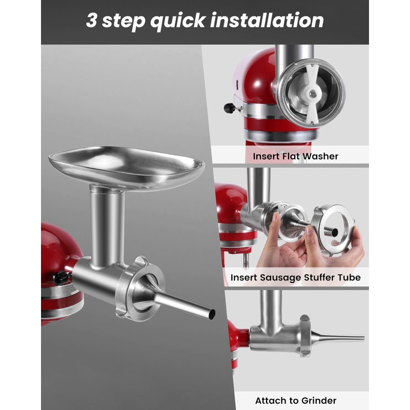 Rafbar Sausage Stuffer Kit for Kitchenaid KSMMGA Meat Grinder Attachment,