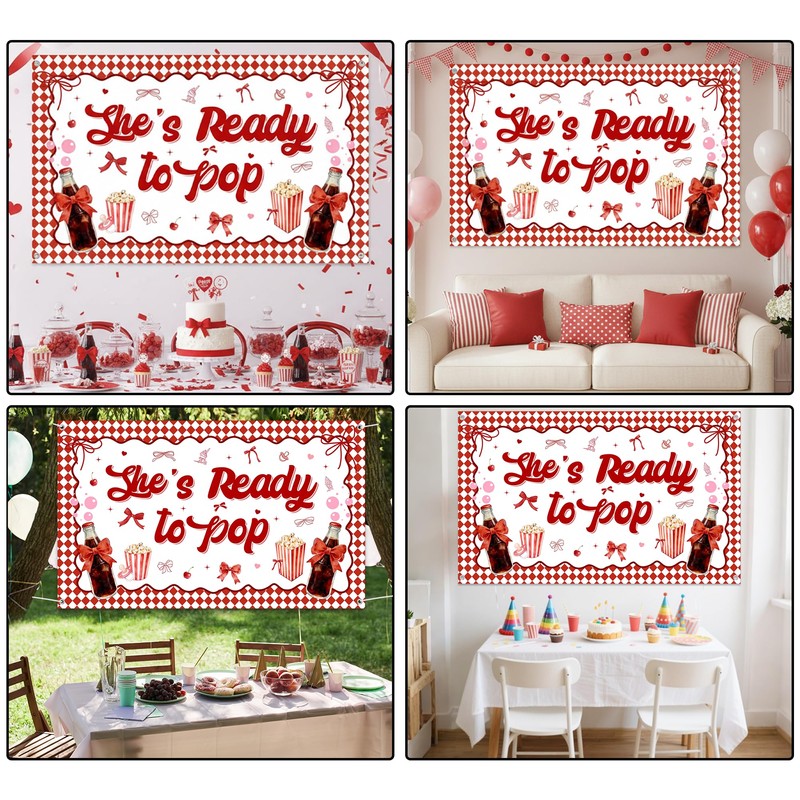 She's Ready to Pop Decorations, Red Soda Theme Popcorn Backdrop