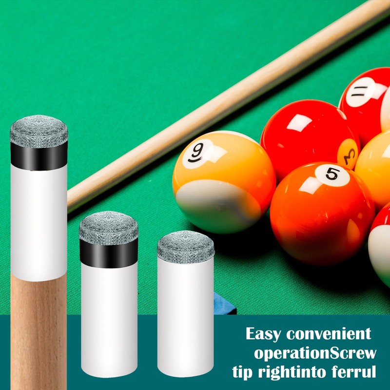 12Pcs Pool Snooker Cue Tips Replacement Kit, Screw On Billiard