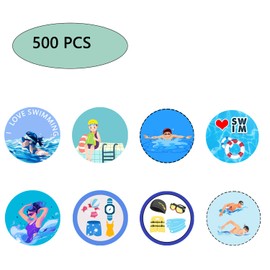PIBIPAID 500 Pcs Swimming Roll Stickers,Swimming Party Favor Supplies Decorations Action Sport Themed Birthday Party Goodie Bag Stuffers Prize Labels