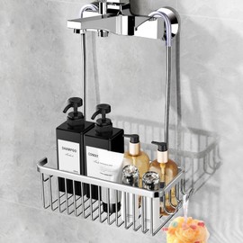 Anhow Shower Shelf for Hanging, Shower Shelf No Drilling Shampoo Shower Basket for Hanging Shower Hanging Bathroom Hanging - Silver