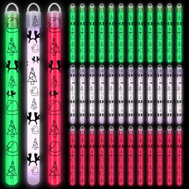 Libima 36 Set 8 Inch Christmas Glow Sticks Necklaces with End Caps and Lanyards Bright Santa Hat Christmas Trees Glow in the Dark Sticks Red White Green Hanging Wands for Party Favors Camping Supplies