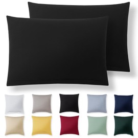 Alreya Cushion Cover 50 x 70 cm (Set of 2) - Black - 100% Jersey Cotton - Cushion Cover for Cushions 50 x 70 cm, Jersey Pillowcases, Super Soft Cushion Covers 50 x 70 cm with Zip