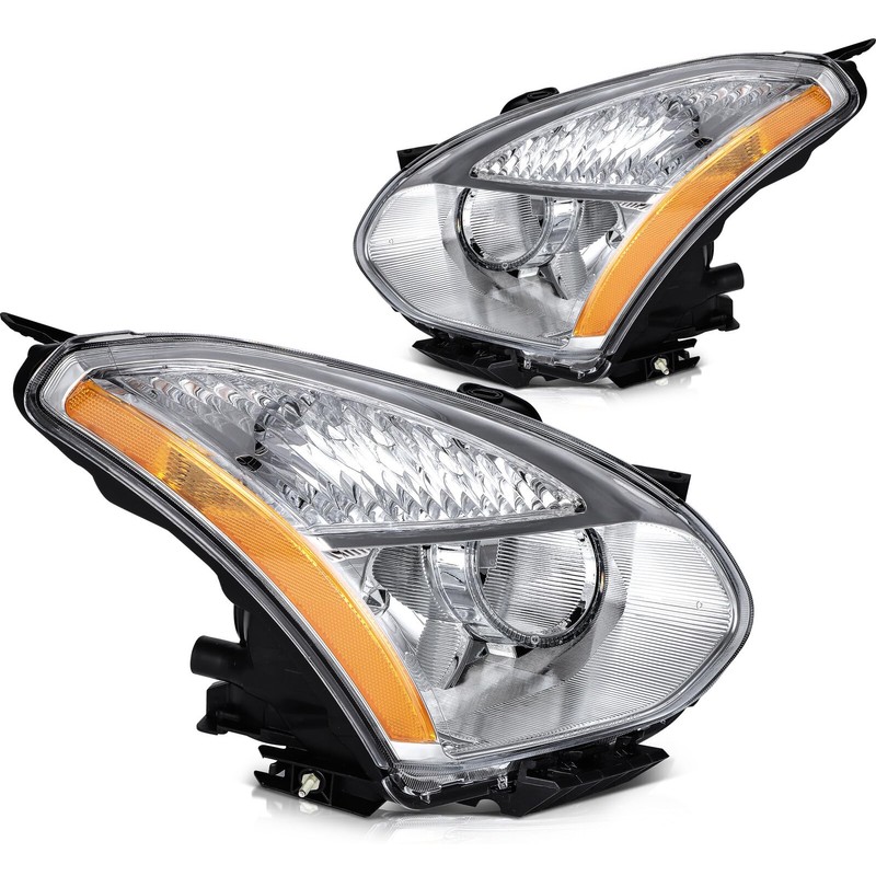 ROADFAR Chrome Housing Amber Reflector Clear Lens Headlights For Nissan