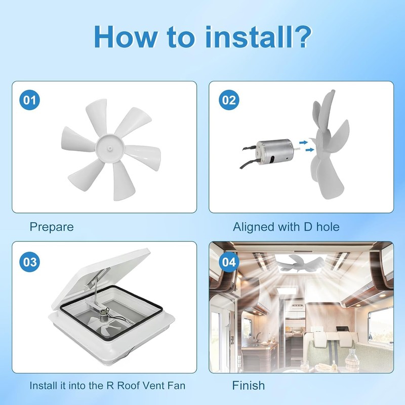 6 inches RV Vent Fan Blade Replacement 1PCS with 12V