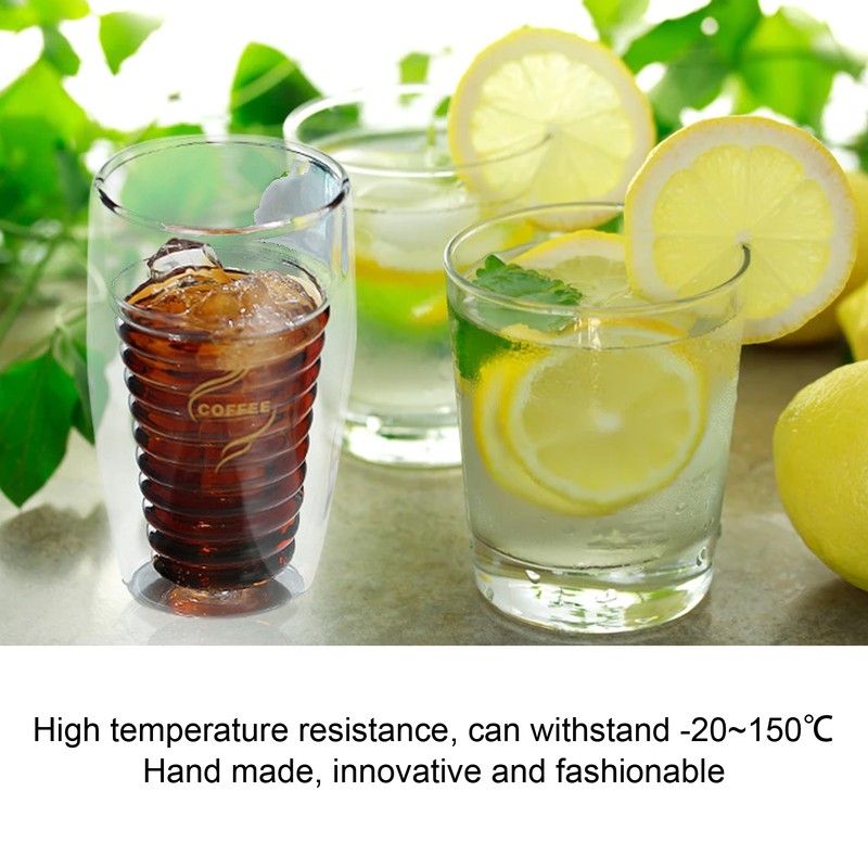Double Wall Glass Coffee Cup 320ml High Temperature Resistance Clear