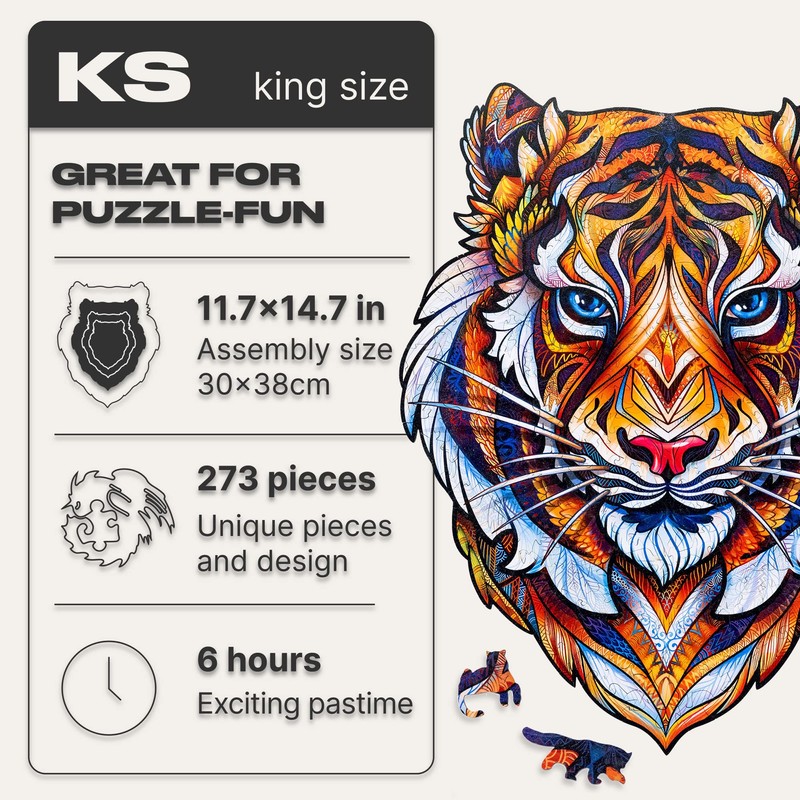 UNIDRAGON Wooden Jigsaw Puzzles - Lovely Tiger, 273 pcs, King
