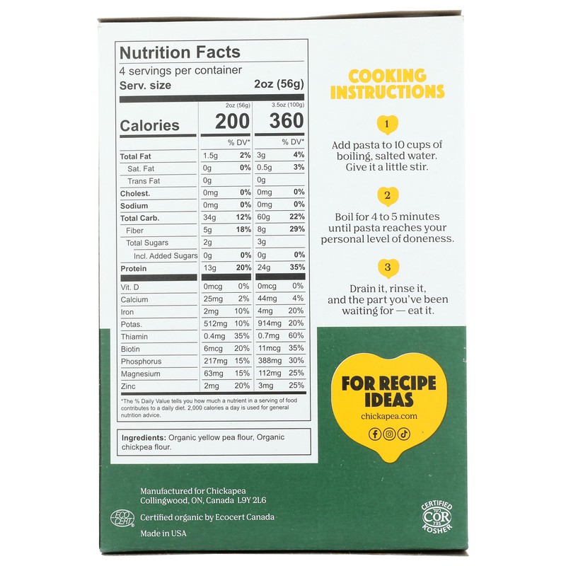 CHICKAPEA PASTA Organic Chickapeas & Lentils Elbows Pasta, 8 OZ