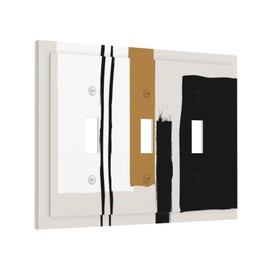 Beige Yellow Mid Century Abstract 3 Gang Light Switch Plate Decorative Triple Toggle Wall Plate Cover Electrical Faceplate Socket Dimmer Switchplate