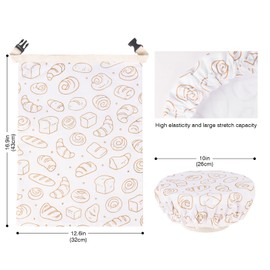 LAKE OF FIRE Bread Bags, 2 Reusable TPU Food Storage Bags with 2 Bowl Covers,Compact Kitchen Organizer for Baking/Camping (White + Bread)