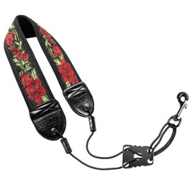 KUWAN Saxophone Neck Strap Soft Sax Leather strap Padded for Alto Sax Tenor Clarinet Baritone Soprano Horn Music Instrument (1, red flowers)