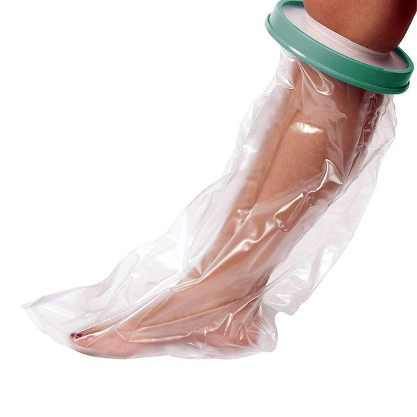 Waterproof leg cast cover for shower. Cast protector protector covers bag bath, showering, swimming. Watertight plastic sleeve sock reusable dry seal broken leg knee foot ankle.Adult/kids leg size 24"