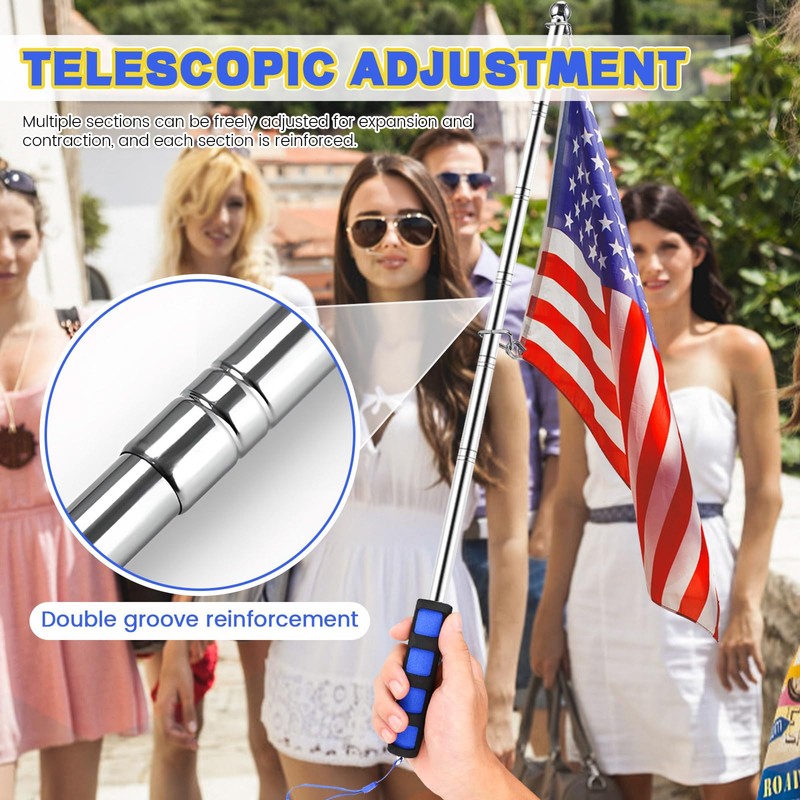 2 Pieces 4ft Telescopic Flagpole with Clips, Portable Telescopic Flagpole