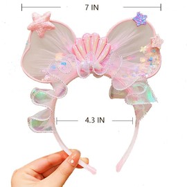 GEOOT Cute 3D Mouse Headbands,Girls Plastic Headbands for Non-slip Transparent Sequin Quicksand (Pink Mouse)