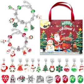Christmas Advent Calendar Bracelets, 24 Days Xmas Countdown Calendar DIY Jewelry Making Kit blind box 22 Charm Beads 2 Bracelets 2024 Christmas Gift for Girls Women (M10)