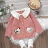 Baby Girl Cardigan Knit Sweater Animal Embroidery Chunky Coat Doll