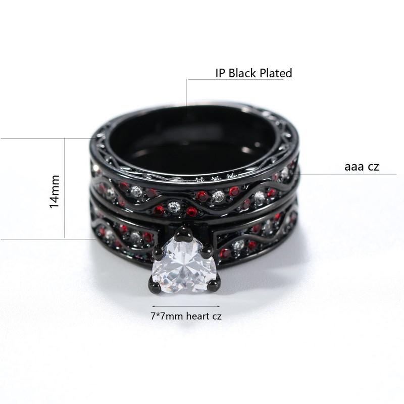 ringcolor Couple Rings Black and Red His and Her Rings