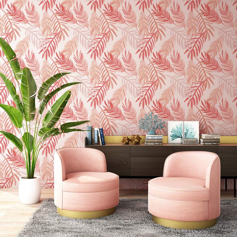 Flipside Pink and Peach Palm Leaves Peel and Stick Removable