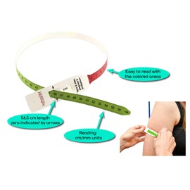 Mid-Upper Arm Circumference MUAC Tape Measure Adults 18+, Pregnant, Postpartum to Evaluate Severe Malnutrition, Color Coded with End Insert, Plastic (Pack of 100)