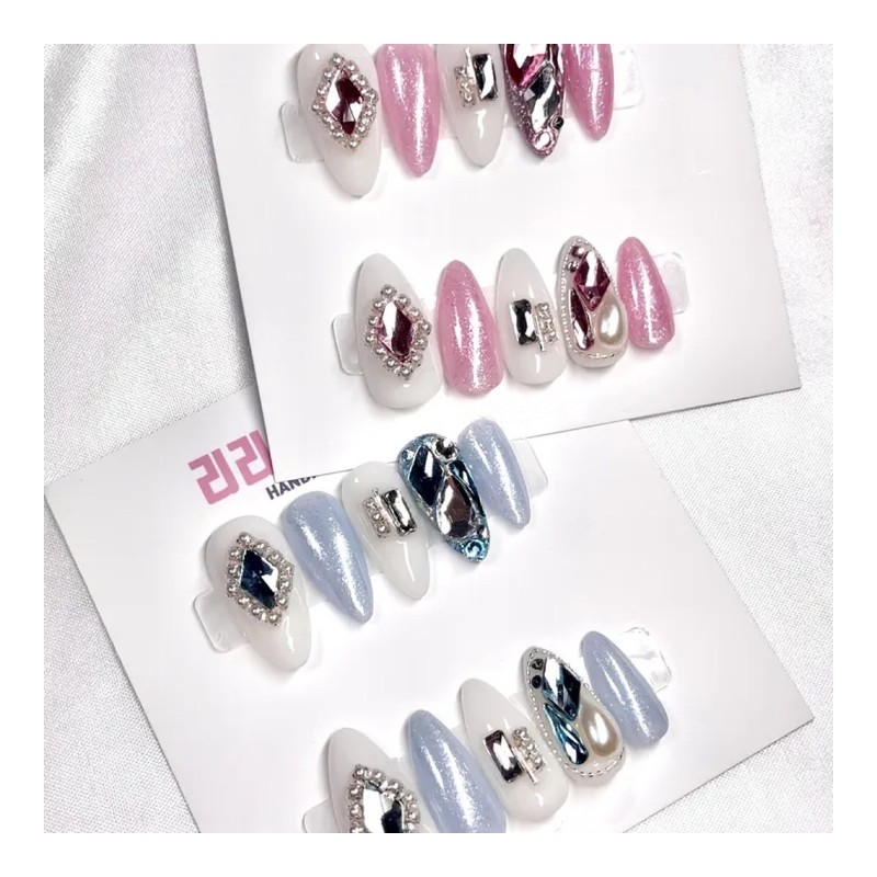 Pink diamond pearl full stone handmade nail tip - pearl