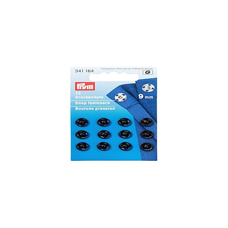 prim snap black round 9mm set of 12