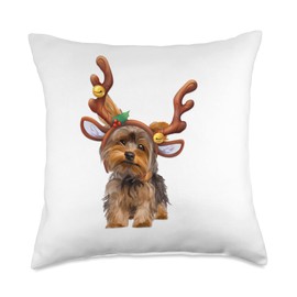 Gumdrop Press Funny Yorkie Dog in Holiday Reindeer Antlers Throw Pillow, 18x18, Multicolor