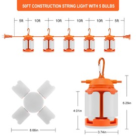 RIUVAO 50ft Construction String Lights, 150W LED Industrial Grade 15000LM Super Bright Work String Lights for Construction Sites, Temporary Work, Job site, Indoor and Outdoor Lighting (50ft)