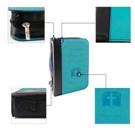 IvyRobes Bible Cover Zipper Cross Women Men PU Leather Bible Bag Tote Bag Large Black and Blue