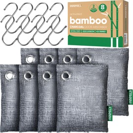 Activated Charcoal Odor Absorber, 8 Pack w Hooks Nature Odor Eliminator for Strong Odor, Bamboo Charcoal Air Purifying Bags, Moisture Absorbers for Fresh Home Car Closet Pet, Smoke Smell Deodorizer