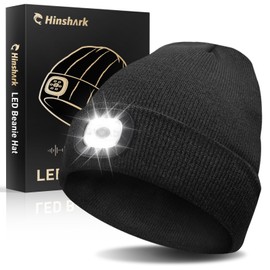 Gifts for Men, Stocking Stuffers for Adults Men LED Beanie Hat with Light, Dad Mens Gifts for Christmas, Unisex Winter Knitted Cap Gifts for Men Dad Husband Him Black