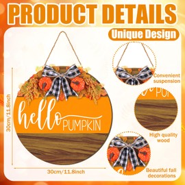 Yuntau Thanksgiving Pumpkin Door Sign Thanksgiving Hanging Decor Fall Wooden Sign Autumn Decorations Pumpkin Maple Leaves Door Hanger Wreath for Outdoor Farmhouse Front Porch