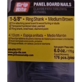 Grip-Rite GripRite~Panel Board Nails 1-5/8" Ring Shank,   MEDIUM BROWN 176 pcs.  158PBMBR