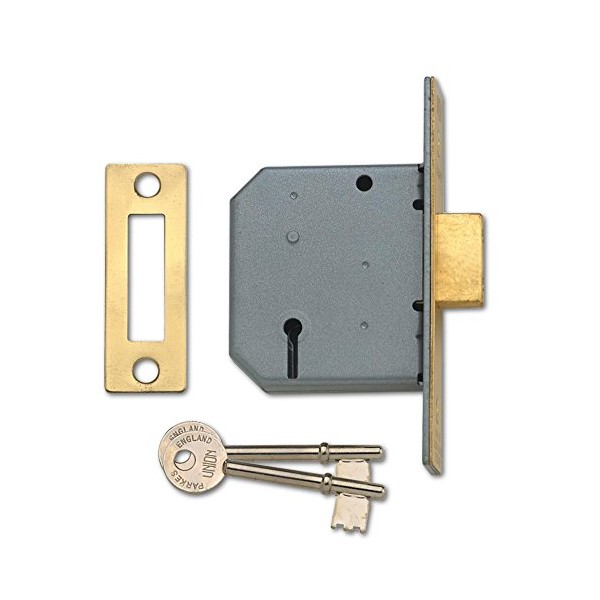 Union 3 Lever Mortice Deadlock, Polished Brass Finish 2.5