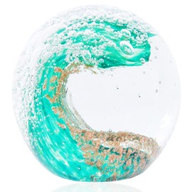 Hand Blown Glass Figurines Ball Ocean Waves,Office Paperweight Glass for Desk,Home Decor Collectible,Aquarium Decor,Office Decor Ocean Lovers