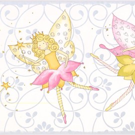CONCORD WALLCOVERINGS ™ Wallpaper Border Kids Pattern Ballerinas with Wings Swirls for Kid's Room Playroom Girl's Bedroom, White Pink Yellow, 15 ft by 9.4 in JE3548B