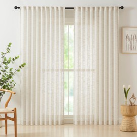 Linen Sheer Curtains for Bedroom 54inch Length Natural Semi Sheer Curtains for Living Room Kitchen Light Filtering Country Rustic Window Curtain Panels for Home Office Pencil Pleat 54"W 1 Pair