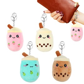 PENCHUAN Bubble Tea Cuddly Toy Keyring, Pack of 4 Bubble Tea Pendants, Bubble Plush Toy, Boba Cuddly Toy, Tea Cup Cushion, Children's Toy for Children, Adults, a