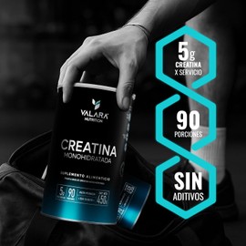 VALARA Creatina Monohidratada de Máxima Pureza 90 Servicios, Suplemento Deportivo en Polvo, Con Scoop Dosificador, Sin Azúcar, Sin Sabor