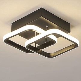 Ceiling Light Square Modern LED Aluminum White Black Small Ceiling Lamp for Entrance Hallway Office Bedroom Kitchen Living Room 22W Warm White Light (Black)