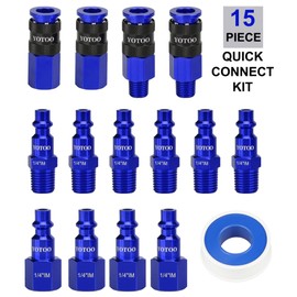 YOTOO Universal Air Coupler and Industrial Plug Kit, 15 Pcs Durable Aluminum Quick Connect Air Hose Fittings, Lightweight for Air Tools, Air Compressor Accessroies and air compressor attachments, Blue