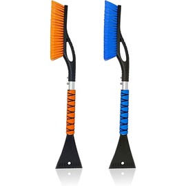 EcoNour 27" Car Snow Brush and Ice Scrapers for Car Windshield (2 Pack) | Scratch Free Bristle Head Snow Brush & Tough Window Snow Scraper with Aluminium Body | Snow Removal Winter Car Accessories
