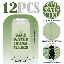Whaline 12Pcs Margarita Party Slim Beer Can Sleeve 12Oz Lime Margs and Matrimony Can Cooler Cover Double-Printed Neoprene Insulated Thermocooler for Bachelorette Party Drink Decor